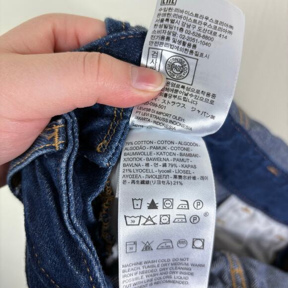 Levi's Premium Denim Dark Wash Tapered Skinny Leg Blue Jean Overalls - Picture 11 of 13